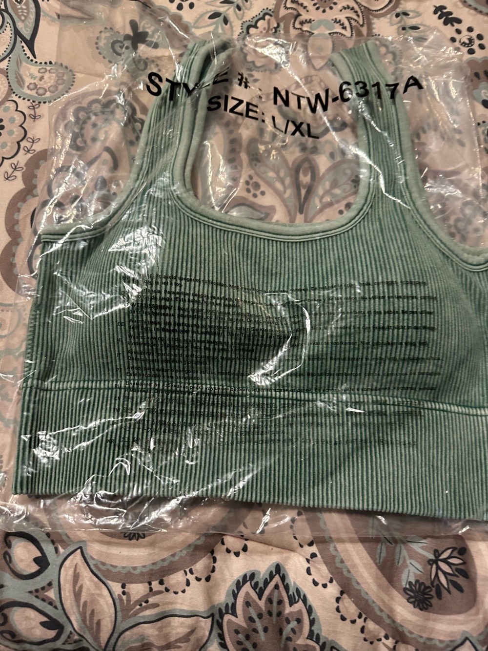 New Zenana Sage Green Washed Ribbed Cropped  Bra Padded Tank Top L/XL